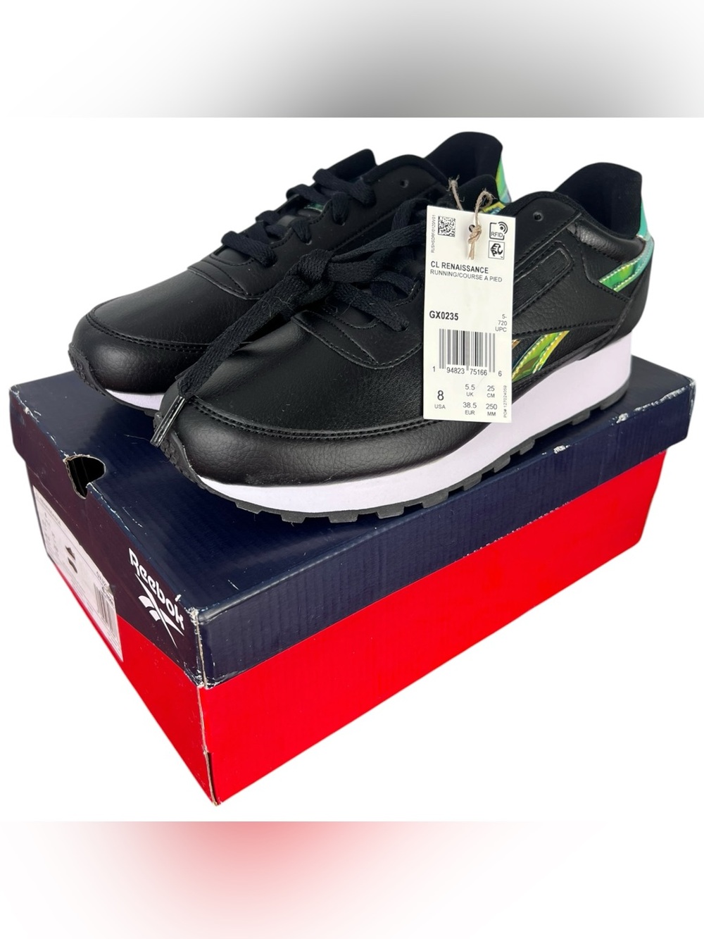 Reebok Classic Renaissance GX0235 CBLACK/HYPPRL/FTWWHT Women’s Size 8